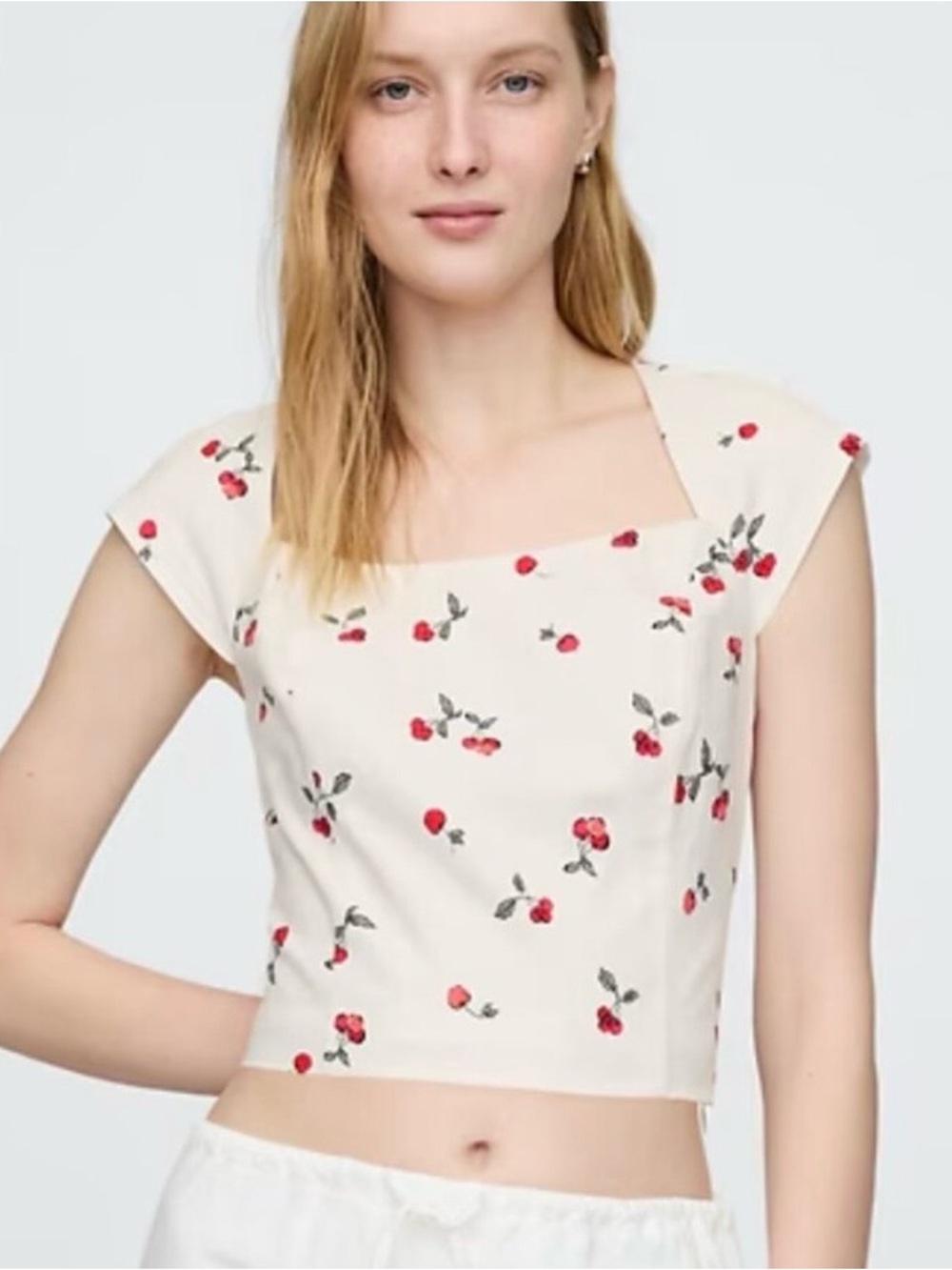 Gap Cherry-Print Square Neck Crop Top